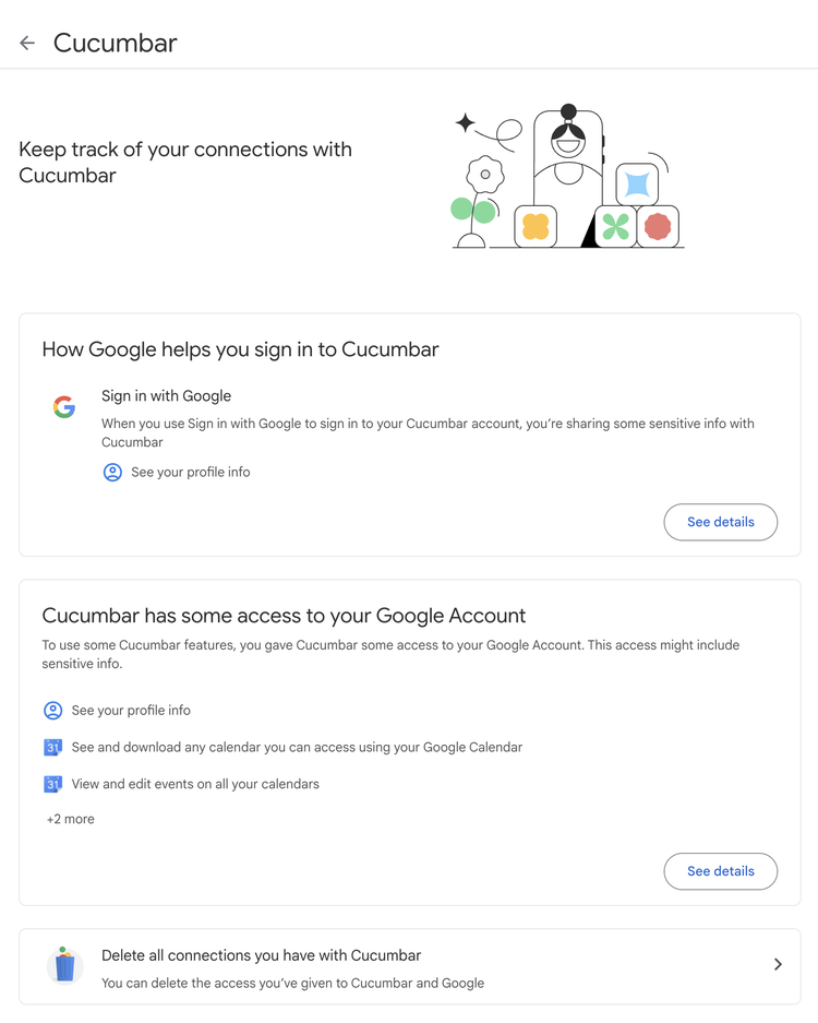 Cucumbar’s access to Google